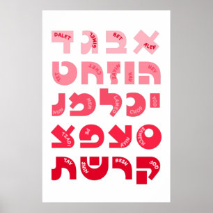 Hebräisch Alef-Bet in Ombre Rosa jüdische Kinder Poster