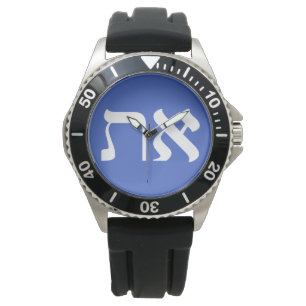 Hebräisch Aleph Tav Typografie White über Sky Bl Armbanduhr