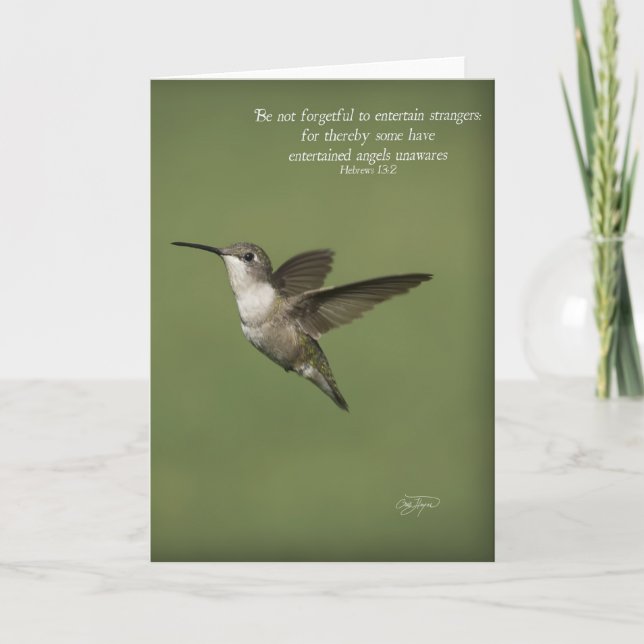 Hebräische 13:2 Hummingbird Grußkarte Inspiration Karte (Vorderseite)