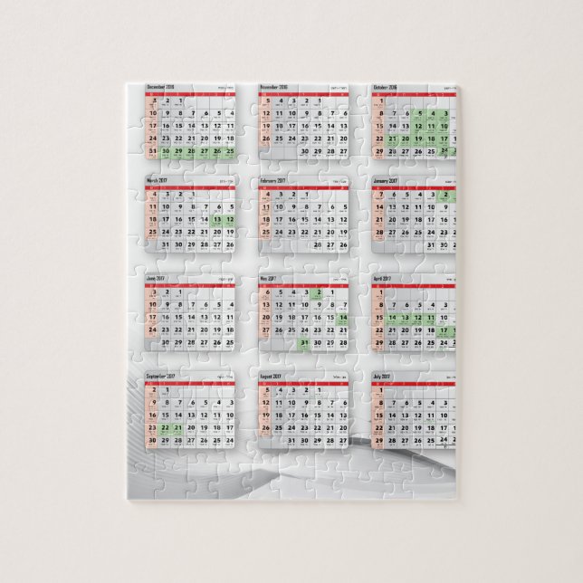 Hebräischer englischer Kalender 2016-2017 Puzzle (Vertikal)