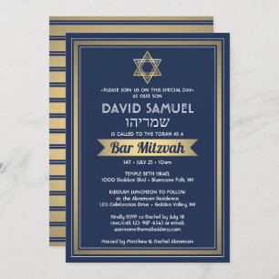 Hebräischer Name Bar Mitzvah Navy Blue White & Gol Einladung