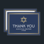 Hebräischer Name Bar Mitzvah Star von David Navy & Dankeskarte<br><div class="desc">Herzlichen Dank an Familie und Freunde, dass sie Ihre Bar mitzvah Feier mit eleganten, maßgeschneiderten Dankkarten teilen. Alle Formulierungen sind einfach zu personalisieren oder zu löschen. Wenn Sie lieber Hand schreiben Sie Ihre Nachricht von Dankeschön, löschen Sie einfach den Beispieltext. Dieses blaue, weiße und goldene Template-Design mit englischen und hebräischen...</div>