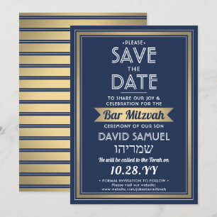 Hebräischer Name Bar Mitzwa Navy Blau Weiß Faux Go Save The Date