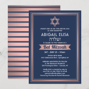 Hebräischer Name Bat Mitzvah Navy Blue Pink Rose G Einladung