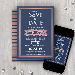 Hebräischer Name Bat Mitzvah Navy Blue Pink Rose G Save The Date