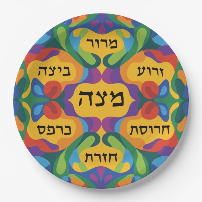 Hebräischer Pessach-Seder-Teller für das Pessach-D Pappteller (Vorderseite)