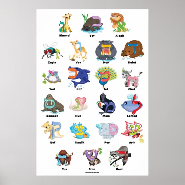 hebräisches Aleph Bet (Alphabet) Poster, 24"x36" Poster (Vorne)