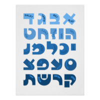 Hebrew Alef-Bet in Ombre Blue Jewish Children