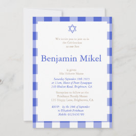 Hebrew Baby Boy Namemony Zeremony Juwish Blue Einladung
