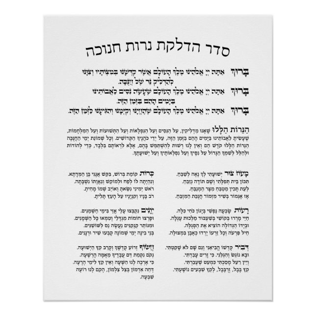 Hebrew Hadlakat Nerot Chanukah - Segnungen Menorah Poster (Vorderseite)