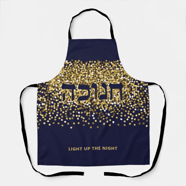 Hebrew Hanukkah Light up Night Gold/Navy Glitzer Schürze (Vorderseite)