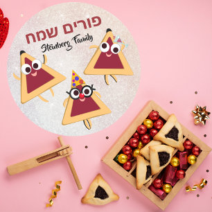 Hebrew Happy Purim Kids Hamentash Hamantaschen Runder Aufkleber