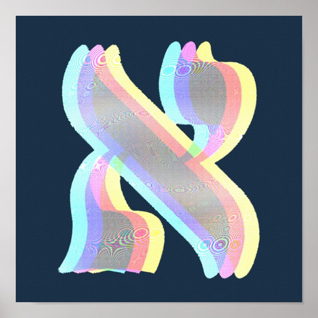 Hebrew Letter Alef Glitchy RGB Colors Poster (Vorne)