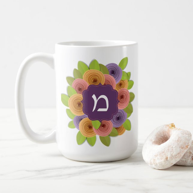 Hebrew Monogram Floral Coffee Tasse (Mit Donut)