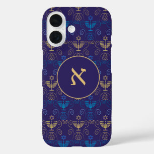 Hebrew Monogram Hanukkah Personalisiert Hanukkiah iPhone 16 Hülle
