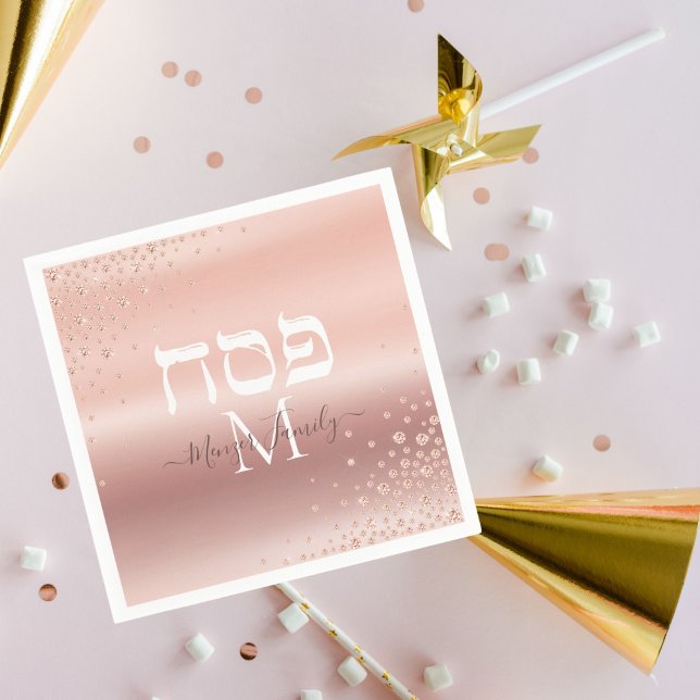hebrew-Passover Monogram-Rose Gold-Glitzer Serviette (Von Creator hochgeladen)