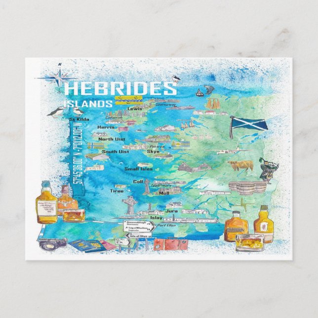 Hebrides Islands Illustriert Travel Map Postkarte (Vorderseite)