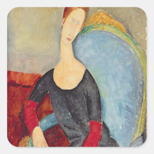 Hebuterne in a Blue Chair, 1918 Quadratischer Aufkleber