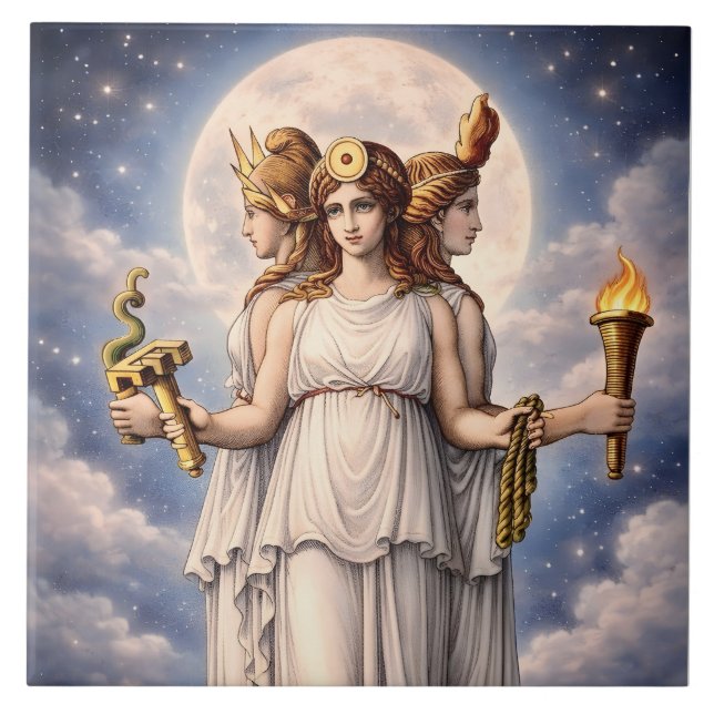 Hecate Triple Goddess Celestial Moon Art – myth Fliese (Vorderseite)