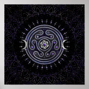 Hecate Wheel Ornament mit Amethyst und Silber Poster