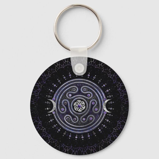 Hecate Wheel Ornament mit Amethyst und Silber Schlüsselanhänger (Vorderseite)