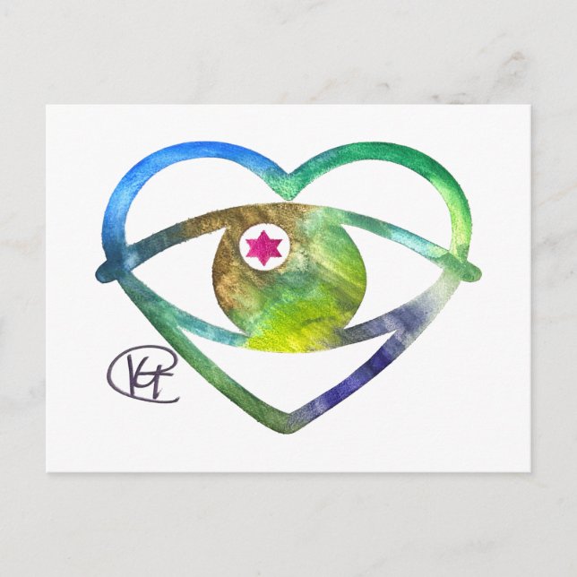 Hecht Evil Eye Earth Wasserfarbe Kunst Postkarte (Vorderseite)