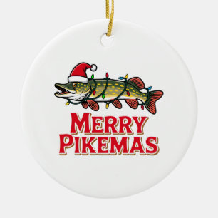 Hecht Fisch Weihnachtsmann Hut Fröhliche Pikemas A Keramik Ornament