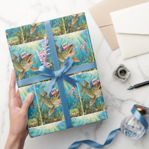 Hecht mit Pensionärsmütze Geschenkpapier