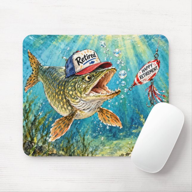 Hecht mit Ruheständler-Mütze Mousepad (Mit Mouse)