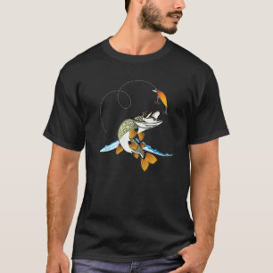 Hecht Raubfisch Angel Fishing Kinder Mann W T-Shirt