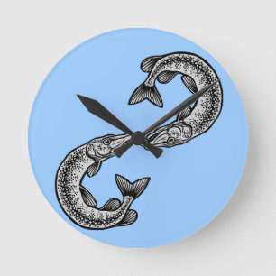 Hechtfischenuhr Runde Wanduhr