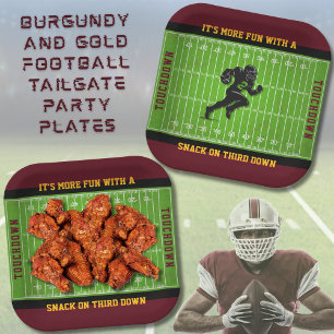 Heckklappe Burgund und Gold Football Papierplatte Pappteller