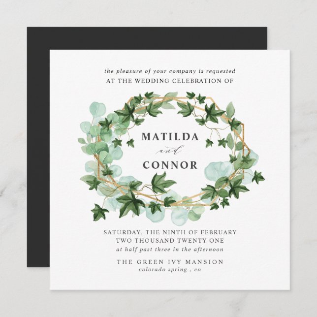 Hedera | Gray Ivy Frame Botanical Wedding Einladung (Vorne/Hinten)