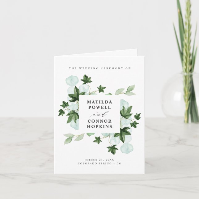 Hedera | Ivy Blätter Botanisches Hochzeitsprogramm Einladung (Vorderseite)