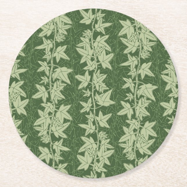 Hedera Ivy Vines - botanisch grünes L_D Muster. Runder Pappuntersetzer (Vorderseite)