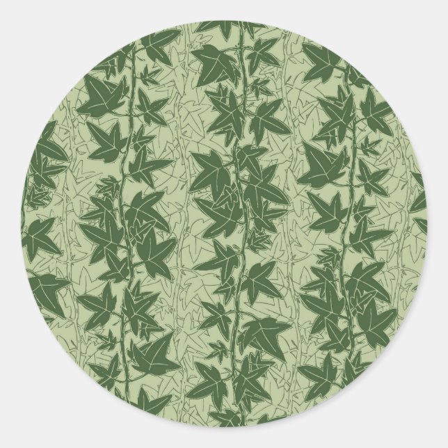 Hedera Ivy Vines - botanisches grünes D_L Muster. Runder Aufkleber (Vorderseite)