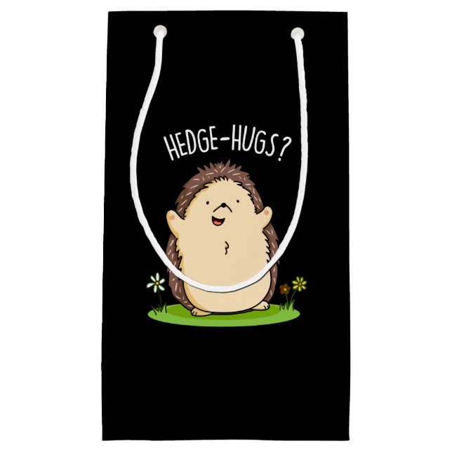 Hedge Hugs Funny Hedge Hog Pun Dark BG Kleine Geschenktüte (Vorderseite)