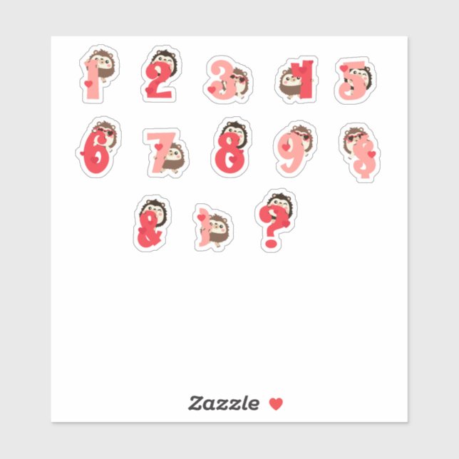 Hedge Hugs Zahlen-Aufkleber | Süßer Igel Buchstabe Aufkleber (Blatt)