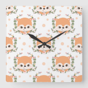 Hedgehog And Flower Tattoo Quadratische Wanduhr