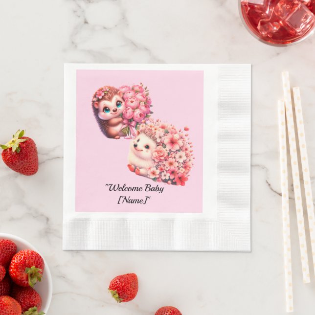 Hedgehog Baby Shower Napkins for Girl | Cute Pink  Serviette (Beispiel)