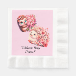 Hedgehog Baby Shower Napkins for Girl | Cute Pink Serviette