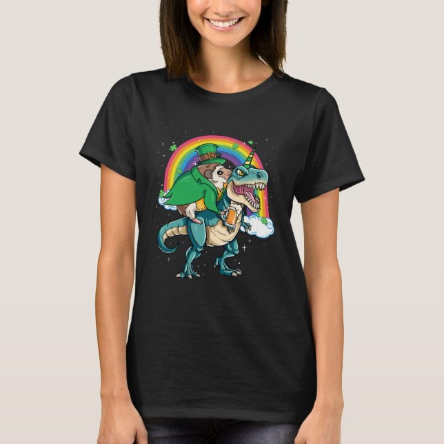 Hedgehog Beer Dino Rex Horn Rainbow T-Shirt (Vorderseite)