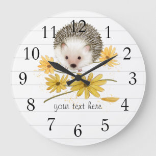 Hedgehog Floral Wall Clock Große Wanduhr