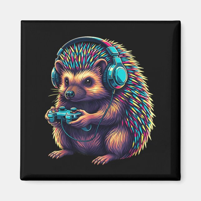 Hedgehog Gaming Animal Video Games Funny Hedgehog  Magnet (Vorne)