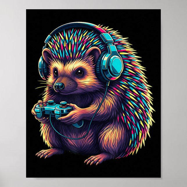 Hedgehog Gaming Animal Video Games Funny Hedgehog  Poster (Vorne)