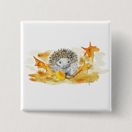 Hedgehog In Fall Leaves Button