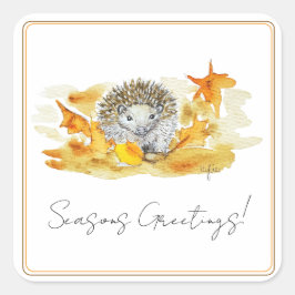 Hedgehog In Fall Leaves Quadratischer Aufkleber