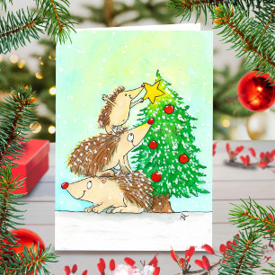 Hedgehog Merry Christmas greeting card by N. Janes Karte