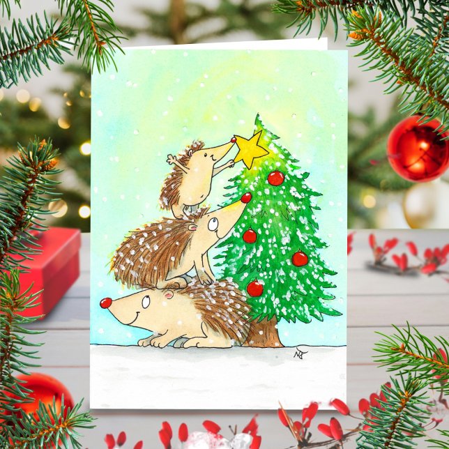 Hedgehog Merry Christmas greeting card by N. Janes Karte (Von Creator hochgeladen)