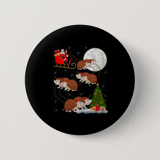 Hedgehog Santa Sleigh Flying Funny Magical Christm Button (Vorderseite)
